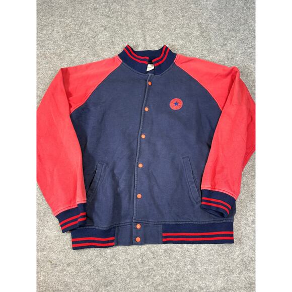 VINTAGE Converse Varsity Jacket Mens Large Blue Snap Button Retro Y2K Streetwear - Picture 1 of 8